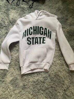 Michigan State White Hoodie with Green Lettering